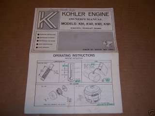 b435) Kohler Op Manual K91,K141,K161,K181 Engine  