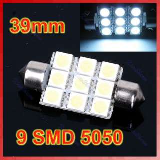   39mm 9 SMD LED 5050 White Festoon Dome Car Light Lamp Bulb  