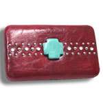 Flat Frame Clutch Wallet Red Turquoise Leatherette  