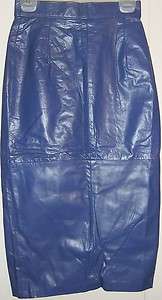 Vintage 80s G III Blue Violet Leather Pencil Skirt 7/8  