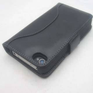 Genuine Leather Black Luxury Wallet Sleeve Case for iPhone 4 4S  