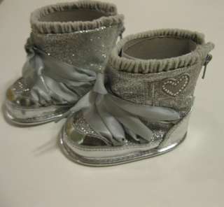   Baby Girls GUESS Silver Boots Layette Crib Shoes size 1 2 or 3  