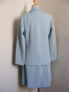 Vtg Late 60s BUTTE KNIT Cardigan Sweater & Scooter Dress Set Baby Blue 