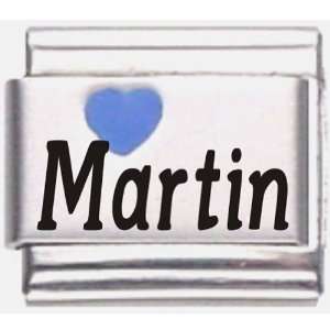    Martin Dark Blue Heart Laser Name Italian Charm Link Jewelry