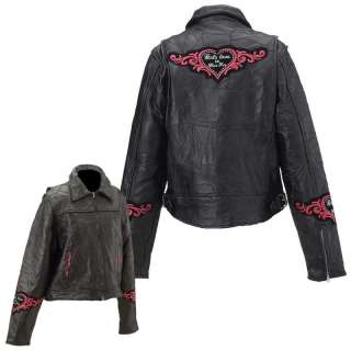   WOMENS Black Leather Motorcycle Jacket Heart S L XL 2X GIFT  