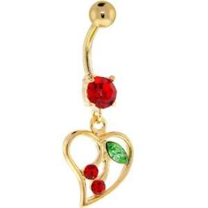  24kt Gold Plated Red Cubic Zirconia Hollow Heart Cherry 