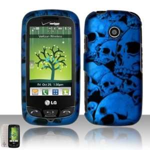 LG Cosmos Touch VN270 Blue Skulls Rubberized Hard Case Snap on Cover 