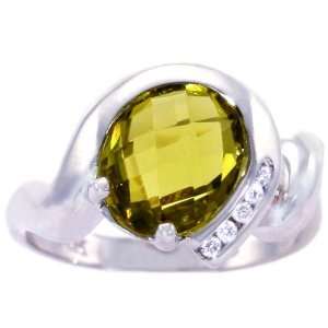   Gold Oval Gemstone and Diamond Ring Lemon Citrine/Briolette, size5