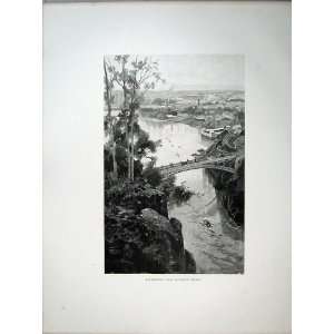  1886 View Launceston Cataract Bridge New Zealand River 