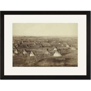   Framed/Matted Print 17x23, Native American Encampment   Lakota Indians