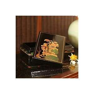  NOVICA Lacquered wood box, Flame of the Forest