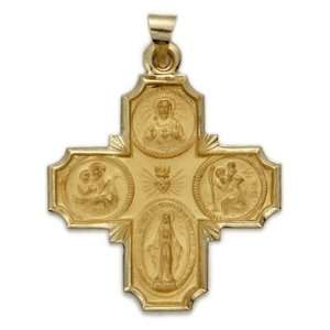  14K Yellow Gold Four Way Medal (Hollow) Jewelry Communion 