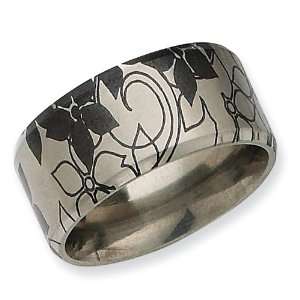  9mm Titanium Floral Rain Ring Jewelry