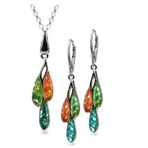   Color Amber Sterling Silver Pandora Dreams Necklace Earrings Set, 22