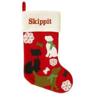  Dogs in Snow Red Felt Stocking