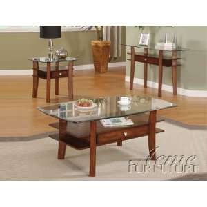  Glass Top 3pc Coffee/End Table Set with Wood Base #AC 