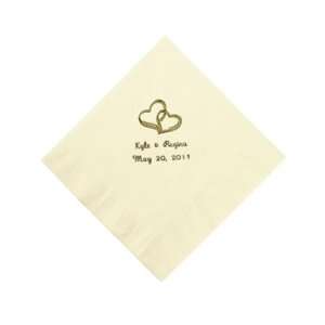 Personalized Gold Two Hearts Beverage Napkins   Ivory   Tableware 
