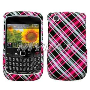  BLACKBERRY 8520 Plaid Cross Hot Pink Phone Protector Cover 