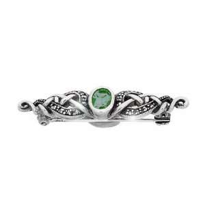    925 Silver Green Agate & Marcasite Celtic Knot Brooch Jewelry