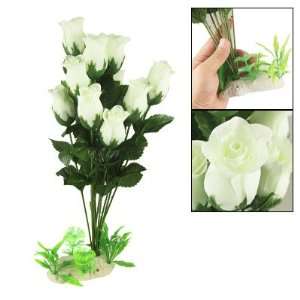   Tank 12 White Rose Flower Design Artificial Plants Decor