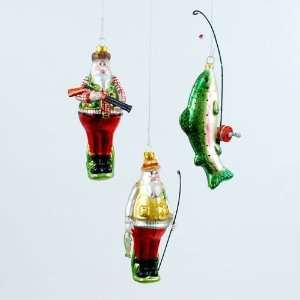  FISHING & HUNTING Glass Christmas Ornaments Fishing Rod 