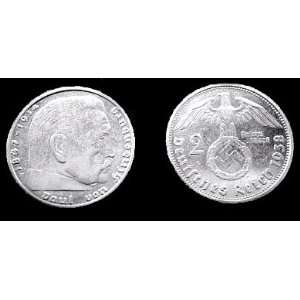  WW2 ORIGINAL NAZI SILVER COIN 2 Reichs Mark Fine Silver 