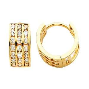  14K Yellow Gold 5mm Thickness 3 Tier 21 Stone CZ Channel 