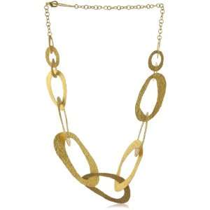 Zariin Linked In Gold Necklace with Hammered, Frost Textured Links
