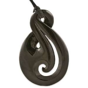 Maori Black Onyx Stylised Infinity Loop with Koru Necklace