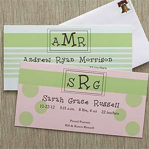   Monogram Personalized Baby Birth Announcements