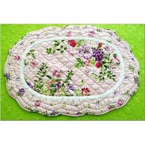   and vintage Rose Oval quilted cotton Bath mat/rug