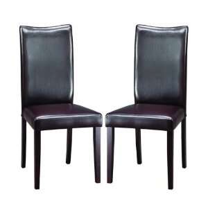   of 2 Parson Dining Chairs Padded Seat and Back Dark Brown Faux Leather