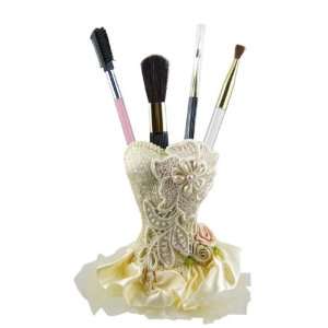 Victorian Brush Holder Torso Mannequin Ivory Crochet 