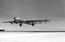 The XB 36 taking off. Production aircraft had four wheel main gear 