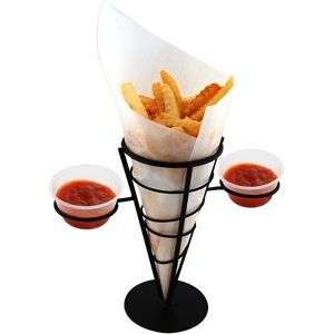   French Fry & Condiment Holder   Metal Cone Stand 811642024404  