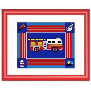 Kids Red Framed Fire Engine Print   Heroes Collection 