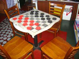 Beautiful Cafe Table w/ Chairs and Fabric Checker Board  