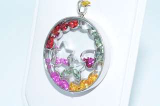 00CT FLOATING MULTI COLORED SAPPHIRE PENDANT .925 STERLING SILVER 