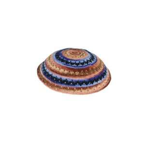  Red DMC Knitted Kippah with Pink, Blue and Black Swirls 