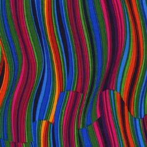 Prism Break Multi quilt fabric vibrant wavy stripes royal blue, orange 