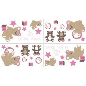  Pink and Chocolate Teddy Bear Girls Baby and Kids Wall 