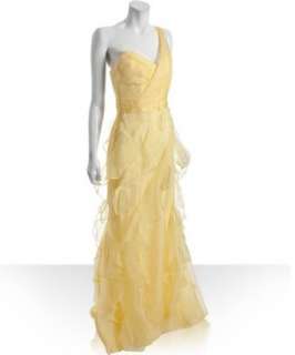 Badgley Mischka Platinum Label lemon ruffle organza one shoulder dress 