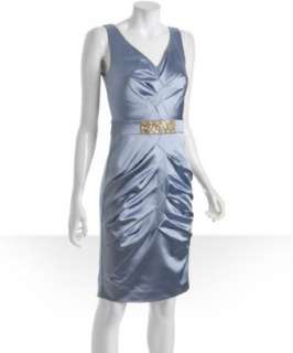 Nicole Miller light blue stretch satin crystal embellished dress 