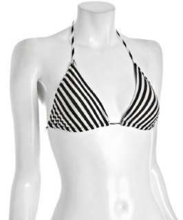 Diane Von Furstenberg black and white striped sliding triangle halter 