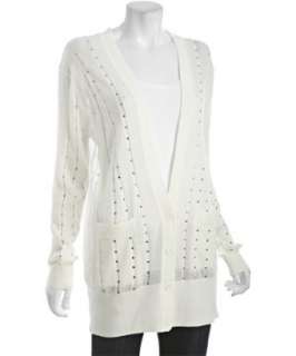 French Connection off white wool blend studded button front cardigan 