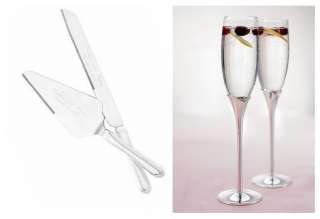 Wedding Engraved Champagne Toasting Flute Glasses &Cake Knife,Server 