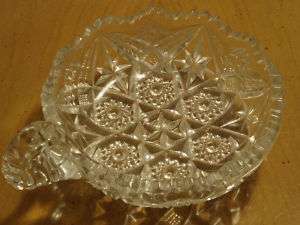 Vintage Nugut Clear Cut Glass Glass Bowl w/ Handle  