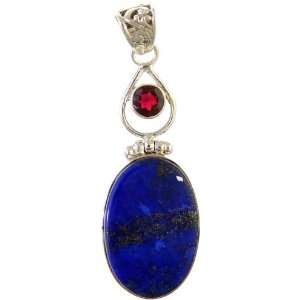  Lapis Lazuli Pendant with Faceted Garnet   Sterling Silver 