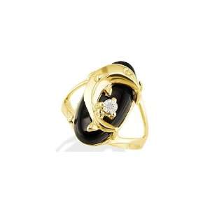    New 14k Yellow Gold Dolphin CZ Black Onyx Womens Ring Jewelry