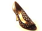 95 Woman BANDOLINO Yantra GOLD Pearlized LEATHER Patent Med Heel Shoe 